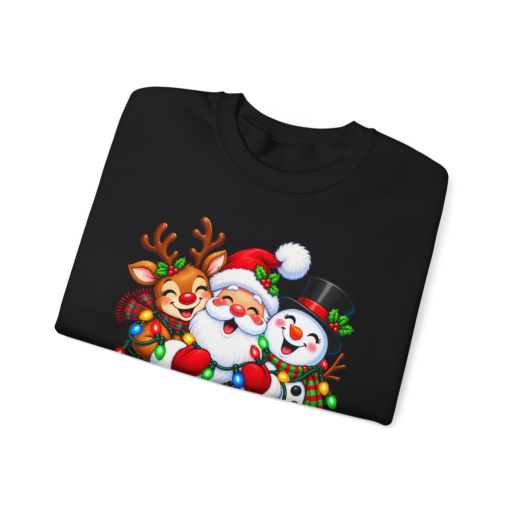 Christmas Trio Crewneck Sweatshirt — Santa, Reindeer & Snowman Holiday Pullover