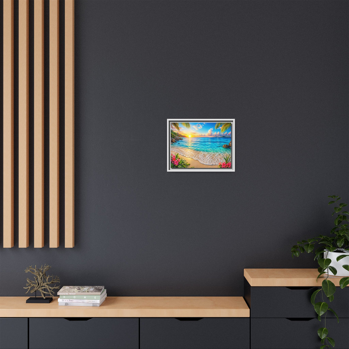 Framed Beach Sunset Matte Canvas Wall Art — Tropical Ocean Sunrise Decor