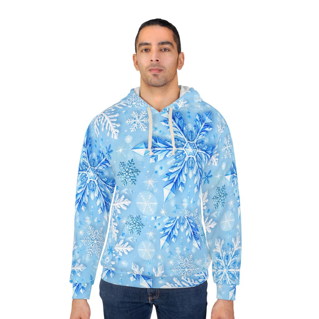 Snowflake Pattern Hoodie — Blue Winter Pullover