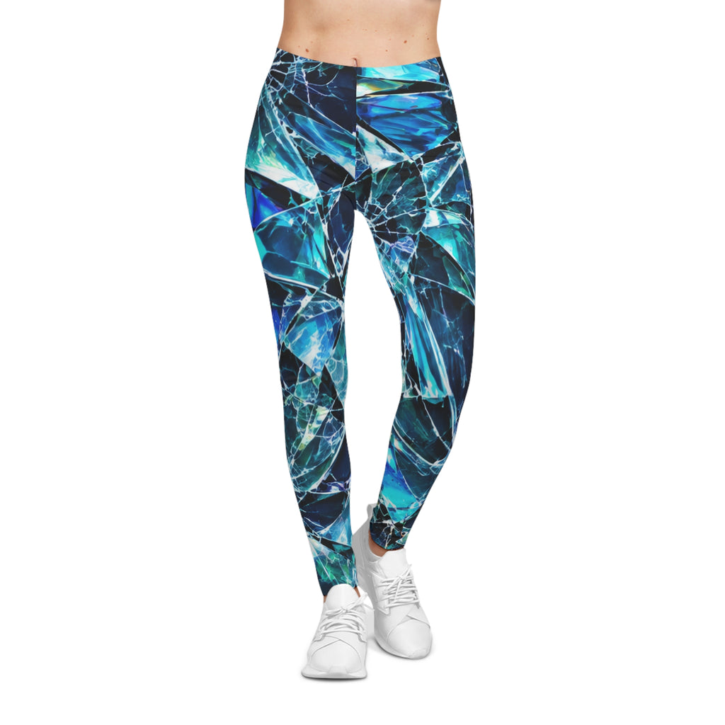 Blue Shattered Glass Print Leggings — Women's All-Over-Print Activewear