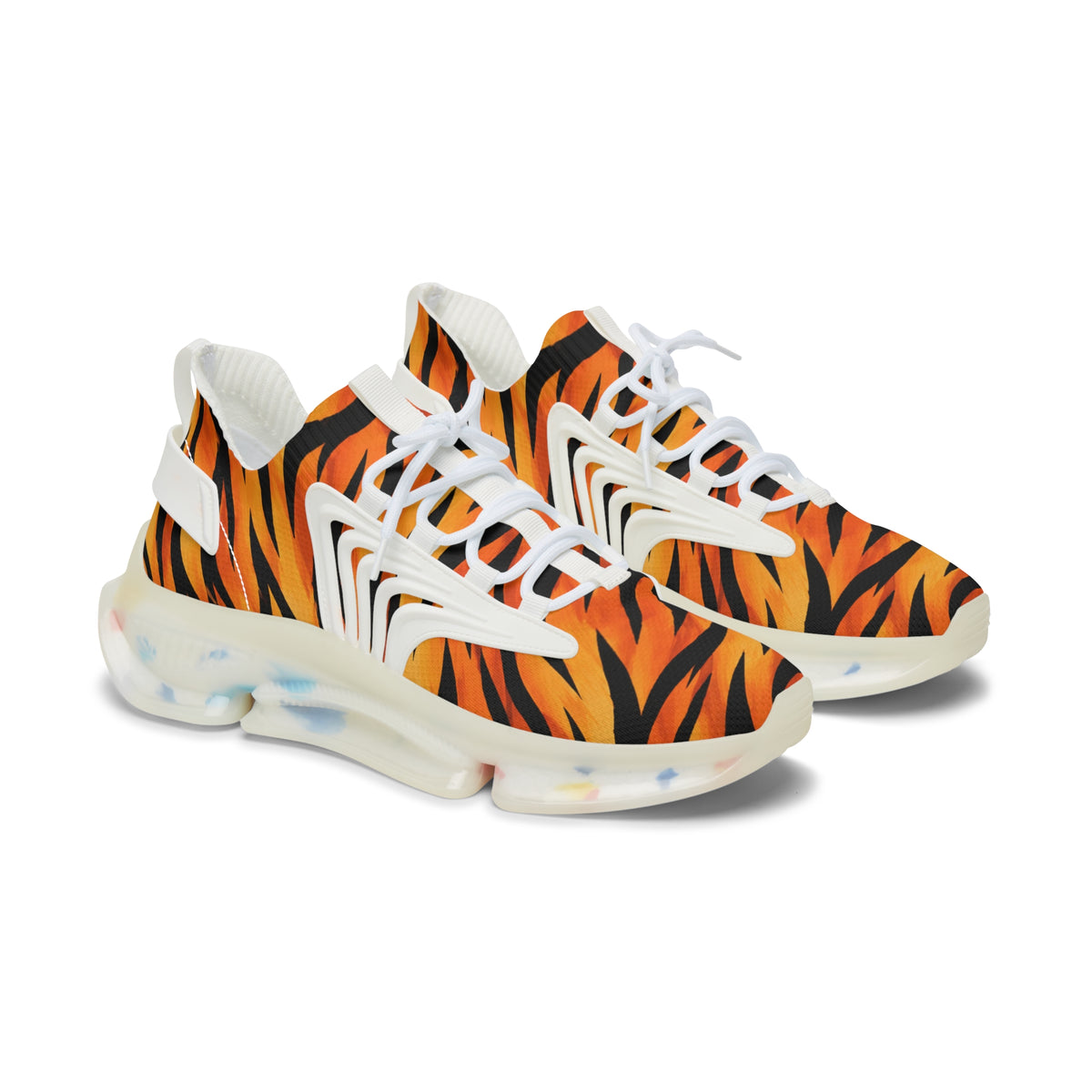 Tiger Stripe Mesh Sneakers — Women's Stylish Animal Print Athletic Shoes