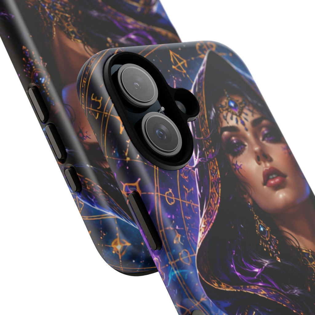 Phone Case — Mystical Sorceress Art Protective Tough Case (Astrology, Purple Hooded Witch)