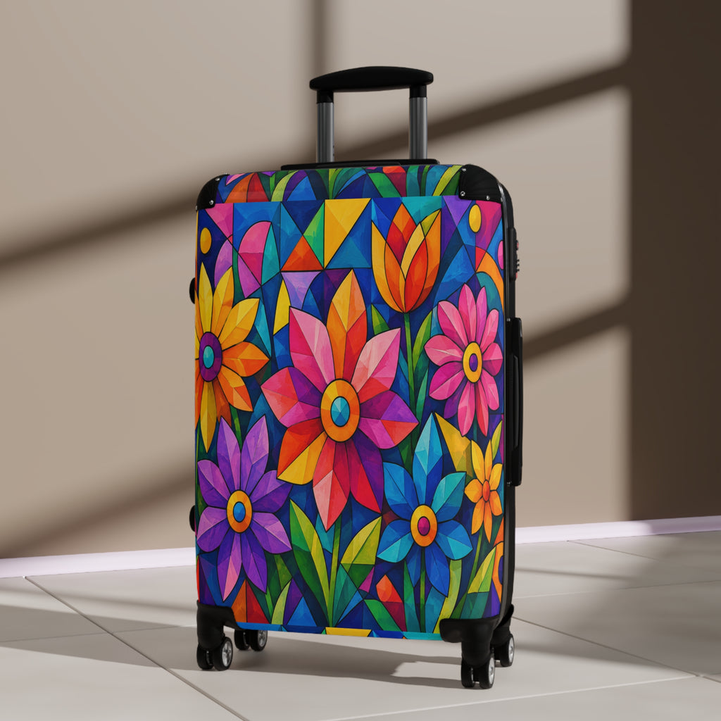 Colorful Floral Carry-On Suitcase – Vibrant Stained-Glass Flower Travel Luggage