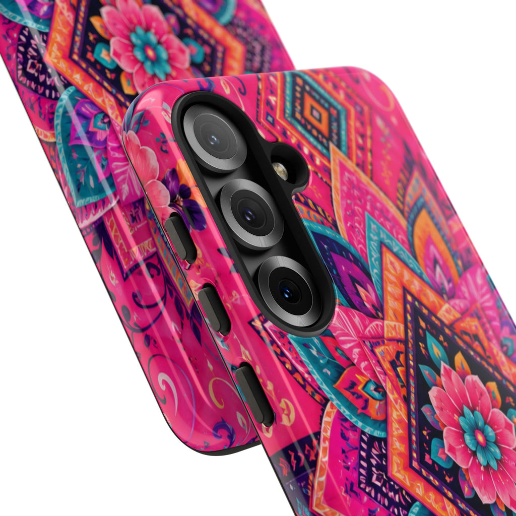 Floral Mandala Tough Phone Case — Pink Boho Protective Cover
