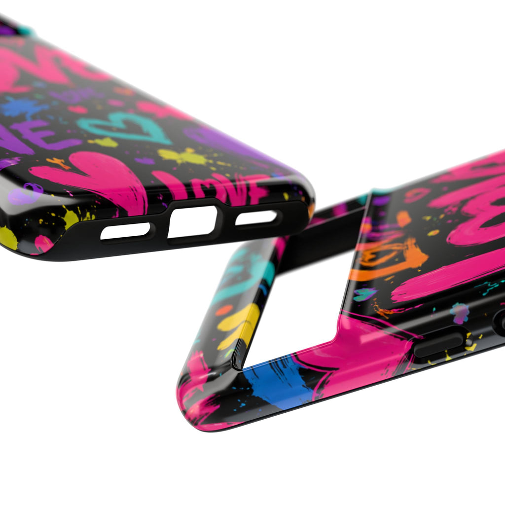 Phone Case — Neon Graffiti "Love" Hearts Protective Tough Case