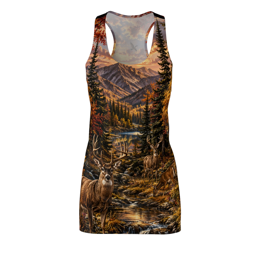 Racerback Dress - Autumn Mountain Deer Scenic Print