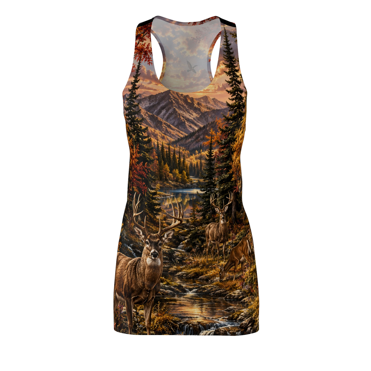 Racerback Dress - Autumn Mountain Deer Scenic Print