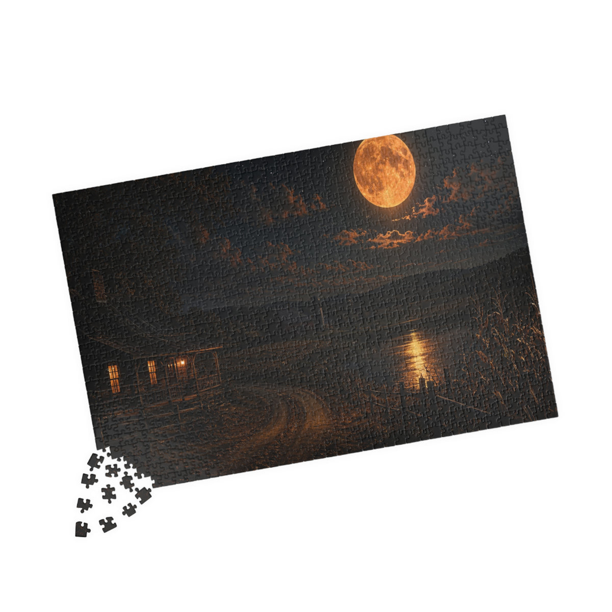 Moonlit Harbor Jigsaw Puzzle — Scenic Night Ocean Puzzle (110/252/520/1014 pcs)