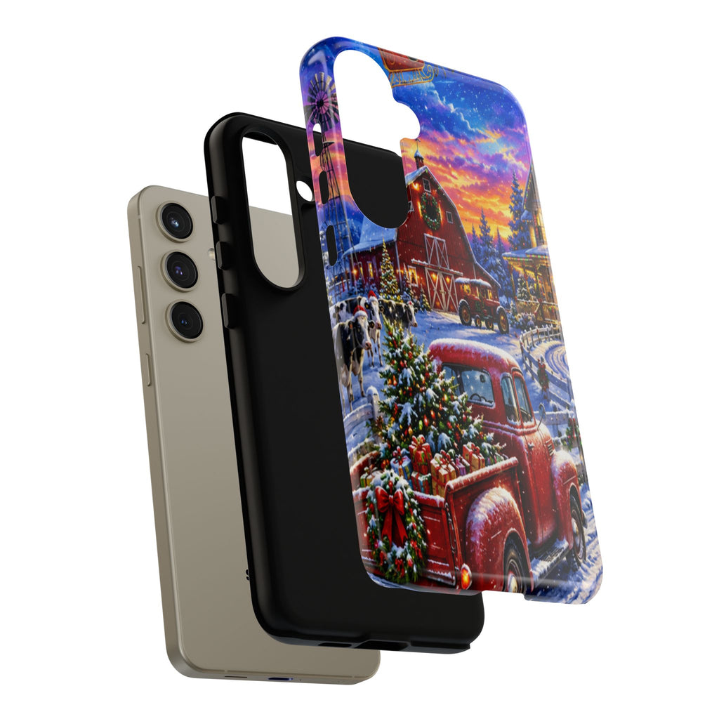 Christmas Farm Phone Case — Vintage Red Truck in Snowy Holiday Scene
