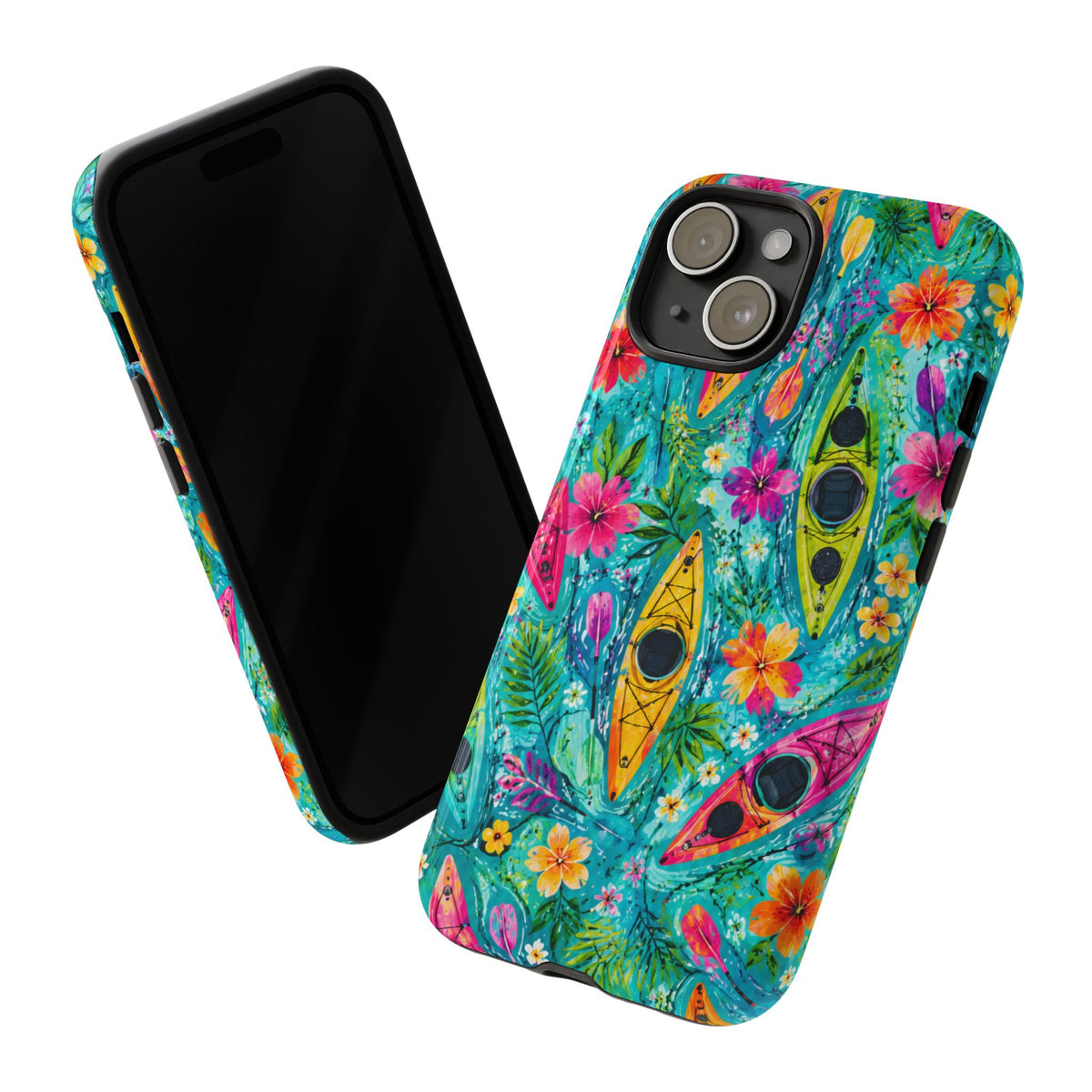 Tropical Kayak Phone Case – Colorful Floral Waterproof Pattern