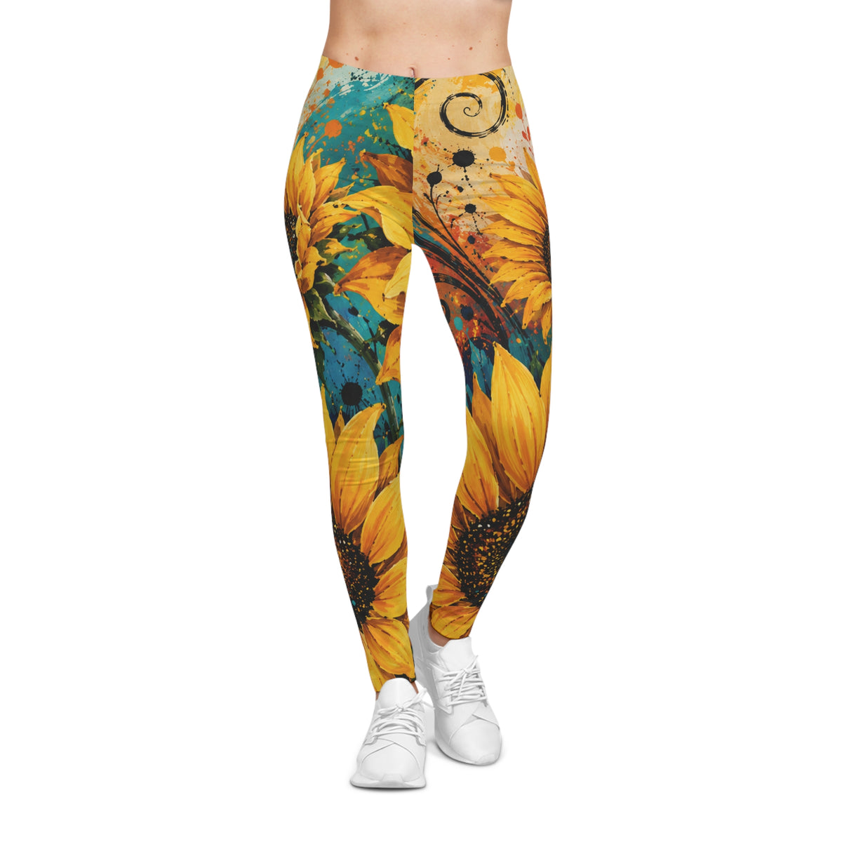 Sunflower Splash Leggings — Vibrant Floral Women's Casual Leggings