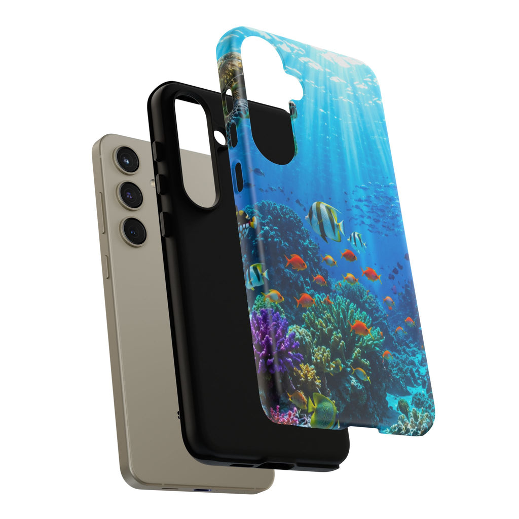 Underwater Ocean Life Tough Phone Case — Coral Reef & Sea Turtle Protective Cover