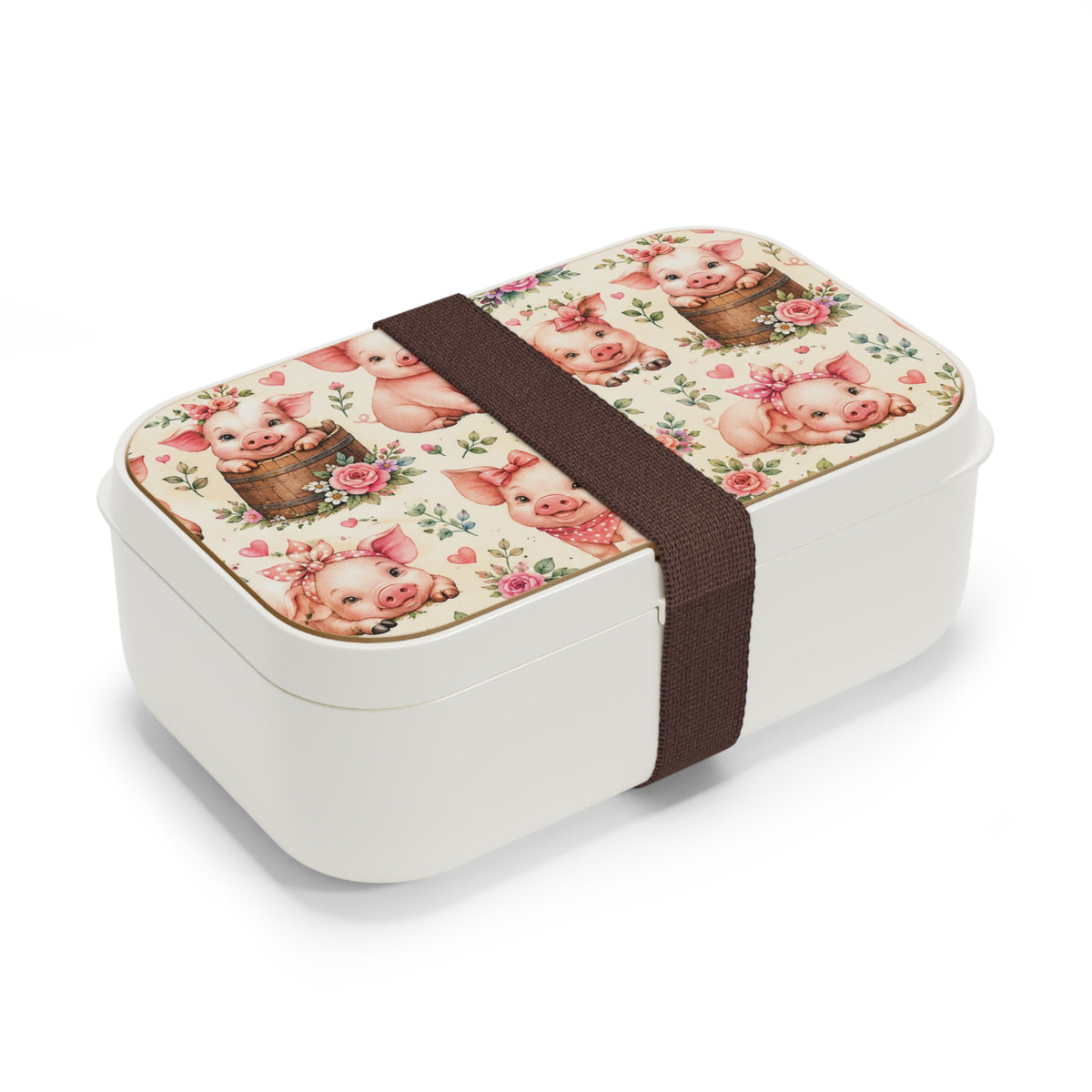 Cute Piglet Bento Lunch Box — Retro Floral Kawaii Kids Lunchbox