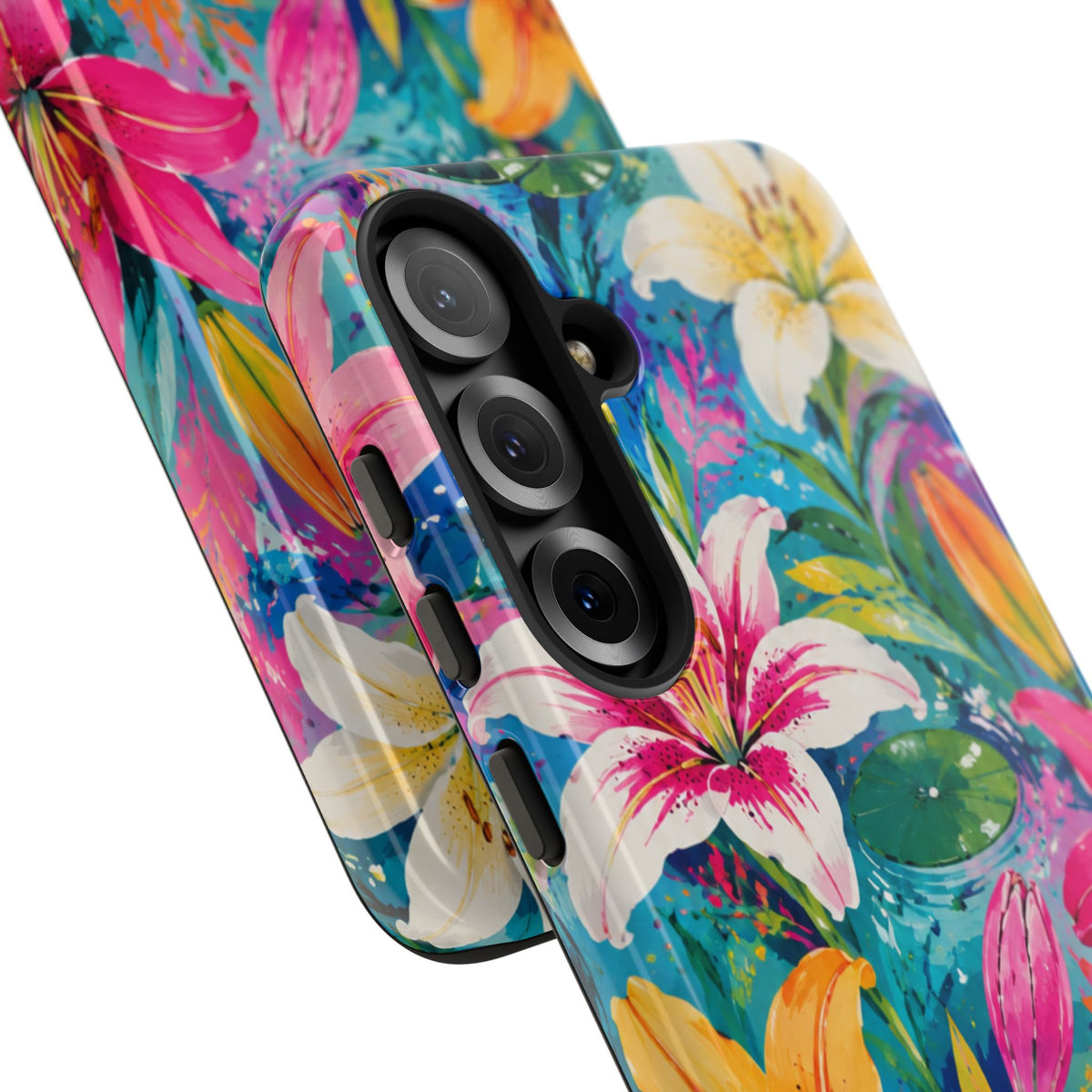 Floral Lily Tough Phone Case — Colorful Tropical Flower Protective Cover