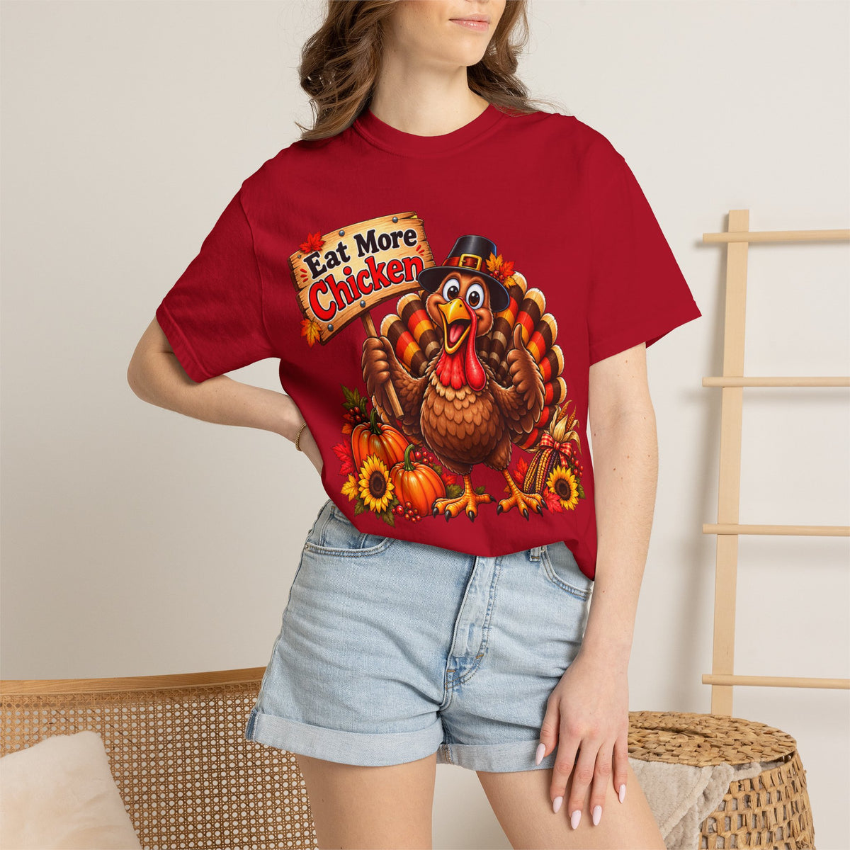 Thanksgiving 'Eat More Chicken' Turkey Tee — Funny Holiday Turkey T-Shirt