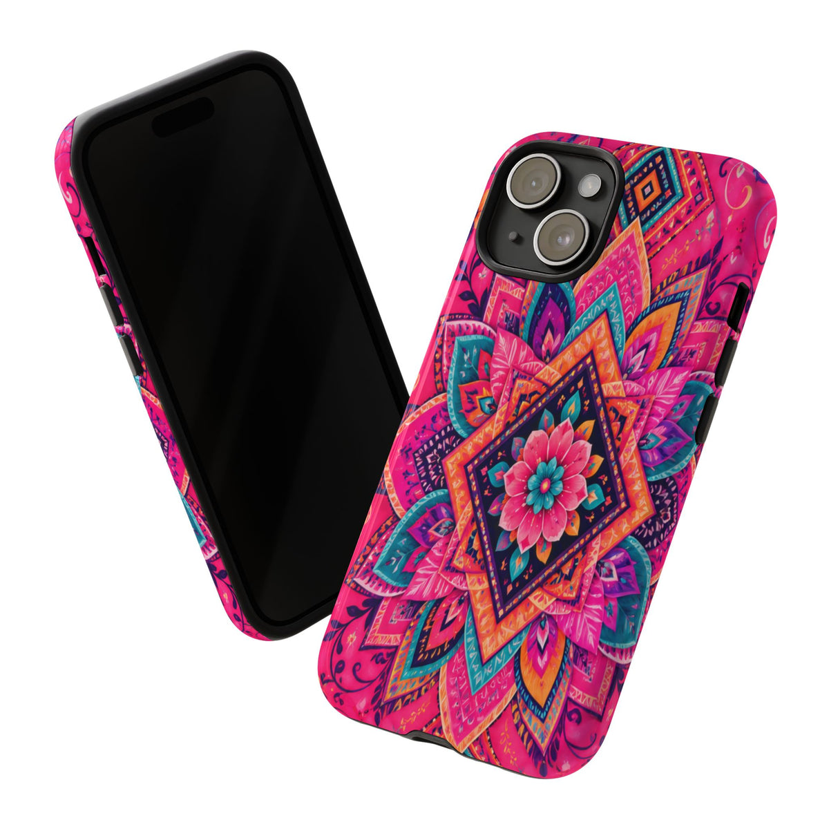 Floral Mandala Tough Phone Case — Pink Boho Protective Cover