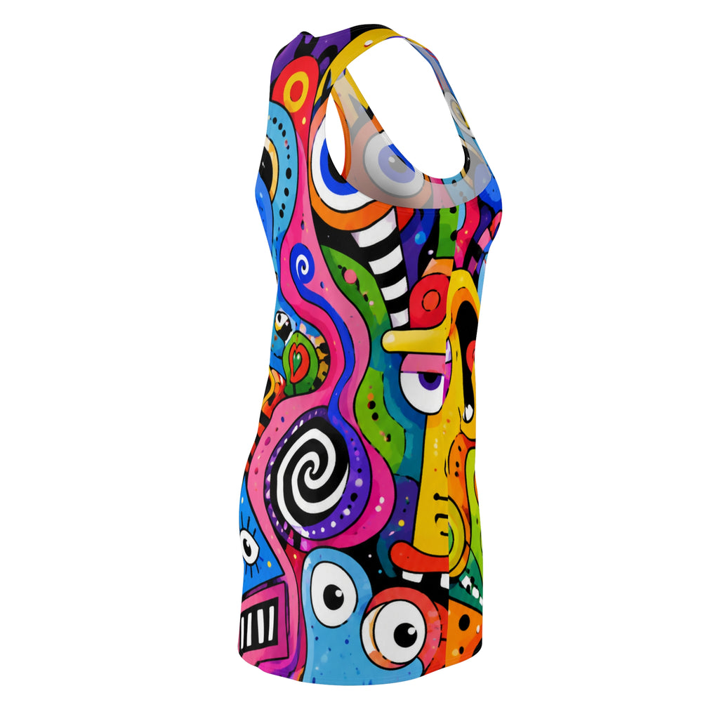 Racerback Dress — Colorful Abstract Pop Art Faces AOP