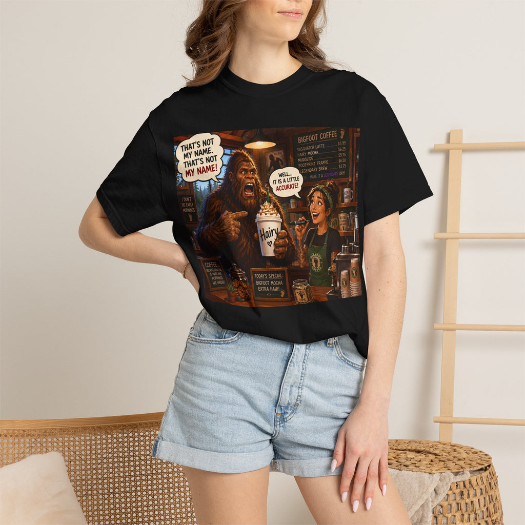 Coffee Shop Comic T-Shirt — Funny Barista Cafe Cartoon Tee ("That’s Not My Name")