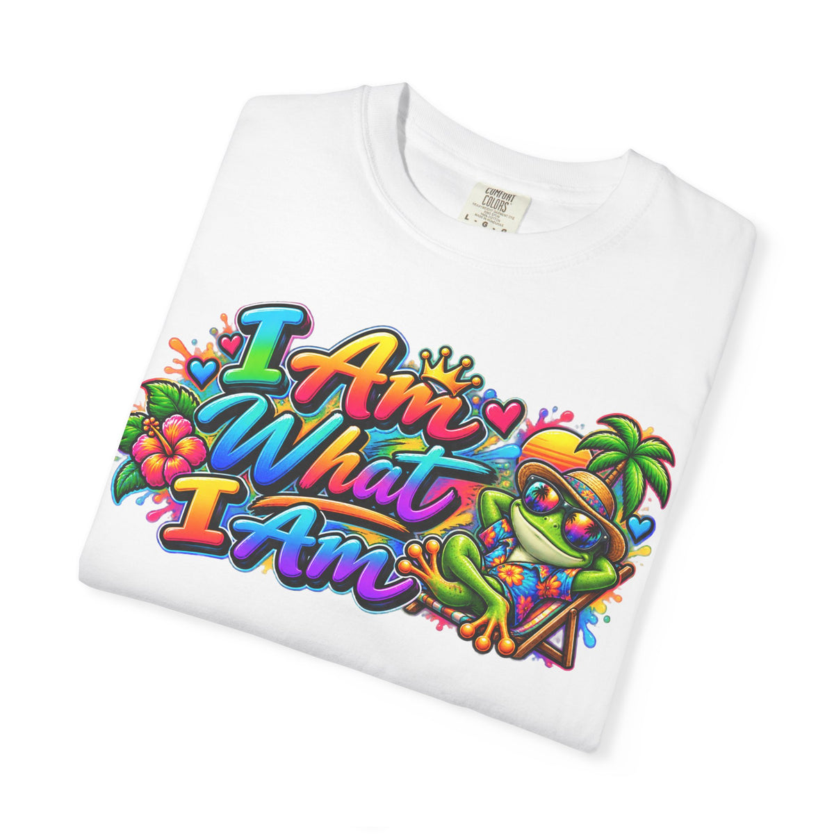T-Shirt — "I Am What I Am" Colorful Tropical Frog Graphic Tee