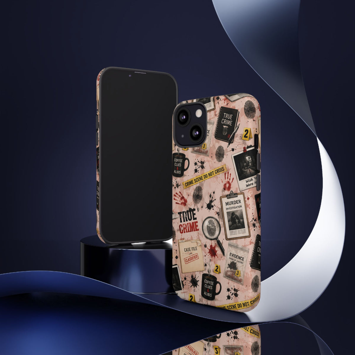 True Crime Pattern Phone Case – Detective Evidence, Crime Scene Tape & 'True Crime' Design