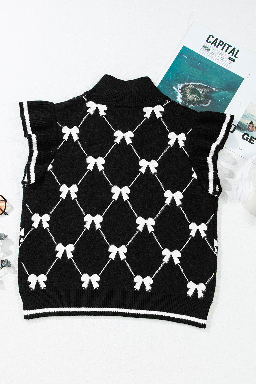 Bow Quarter-Zip Short Sleeve Sweater
