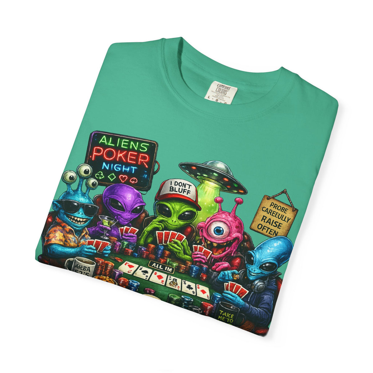 Aliens Poker Night T-shirt | Funny UFO Casino Card Game Design