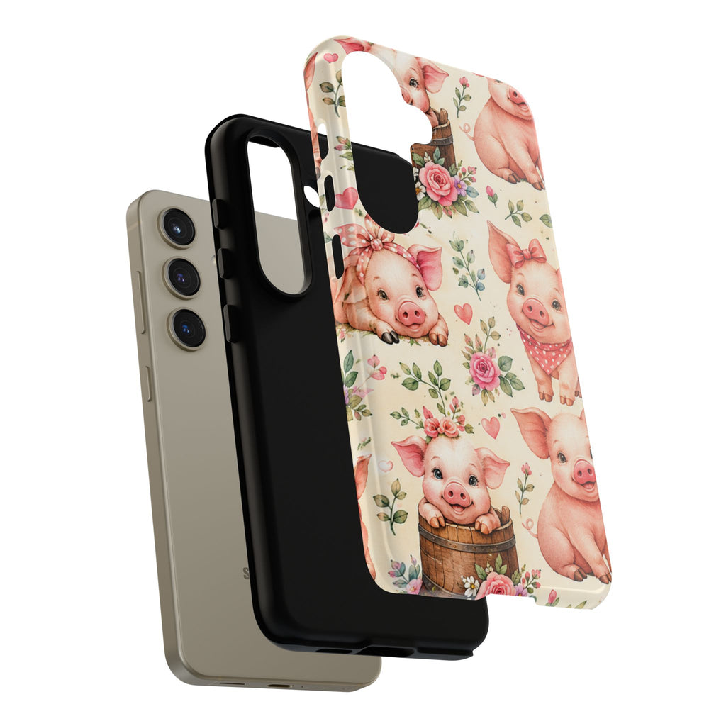 Cute Pink Piglet Phone Case — Vintage Floral Farm Animal iPhone Cover