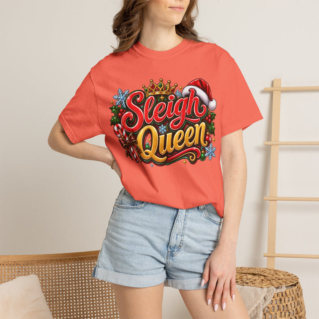 Sleigh Queen T-Shirt — Festive Christmas Holiday Tee with Santa Hat & Candy Cane Design