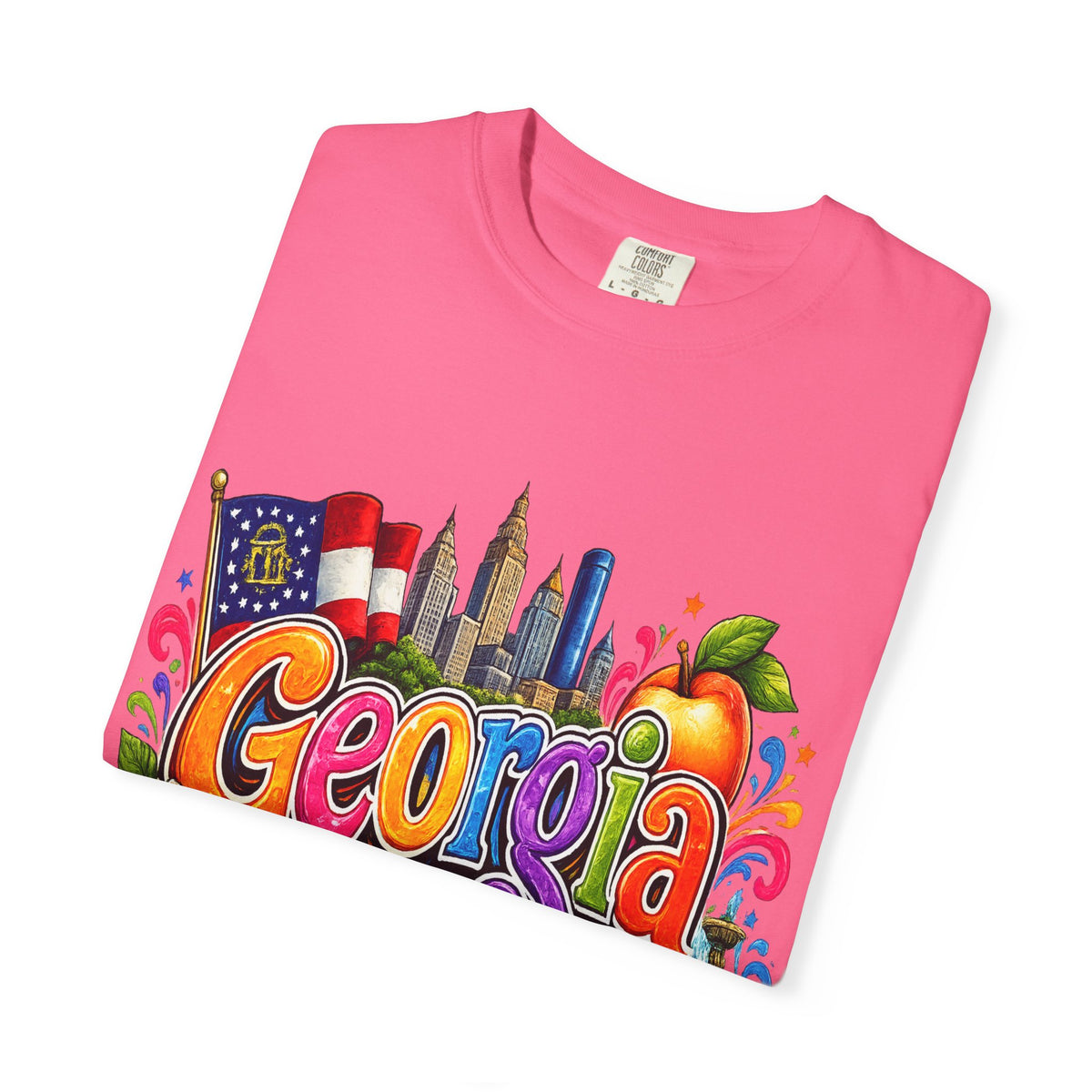 Georgia state illustration T-shirt | Atlanta skyline, peach, magnolia