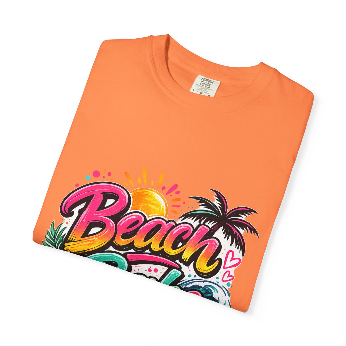 Beach Babe T-shirt | Tropical Palm Hibiscus Sunset Design