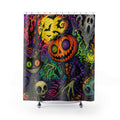 Halloween Pumpkin Scarecrow Shower Curtain - Spooky Neon Haunted Bath Decor
