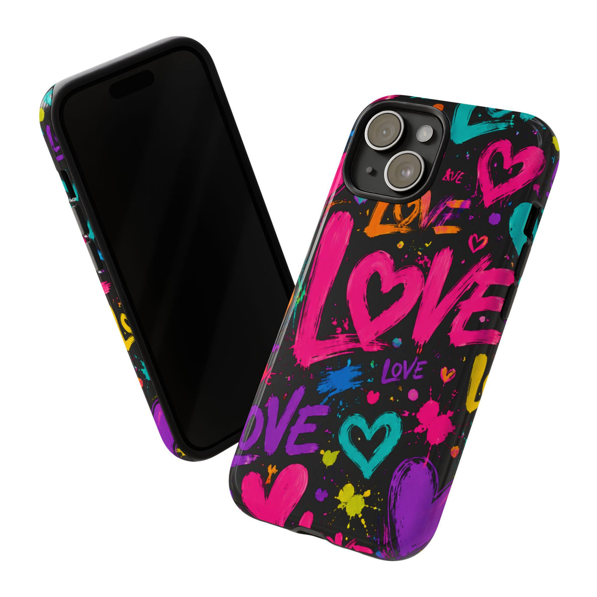 Phone Case — Neon Graffiti "Love" Hearts Protective Tough Case