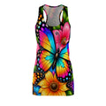 Colorful Butterfly & Sunflower Racerback Dress | Vibrant Floral Butterfly Print
