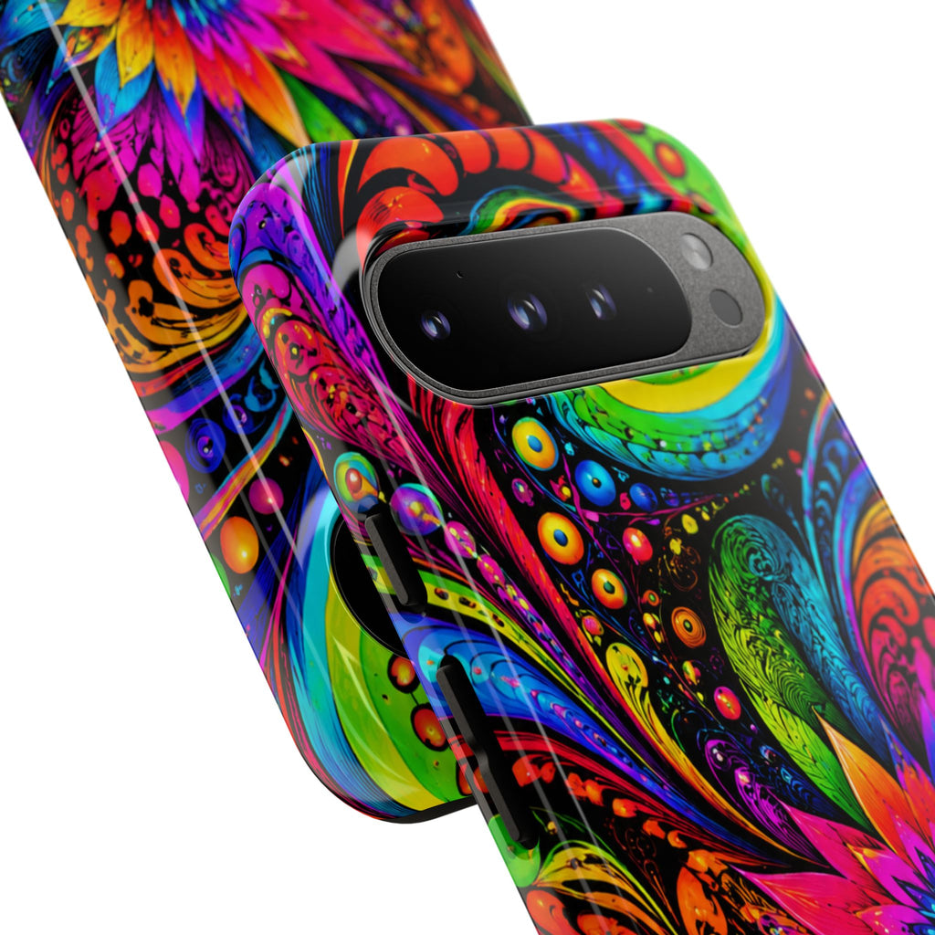 Psychedelic Floral Phone Case — Vibrant Swirl Tough Protective Cover