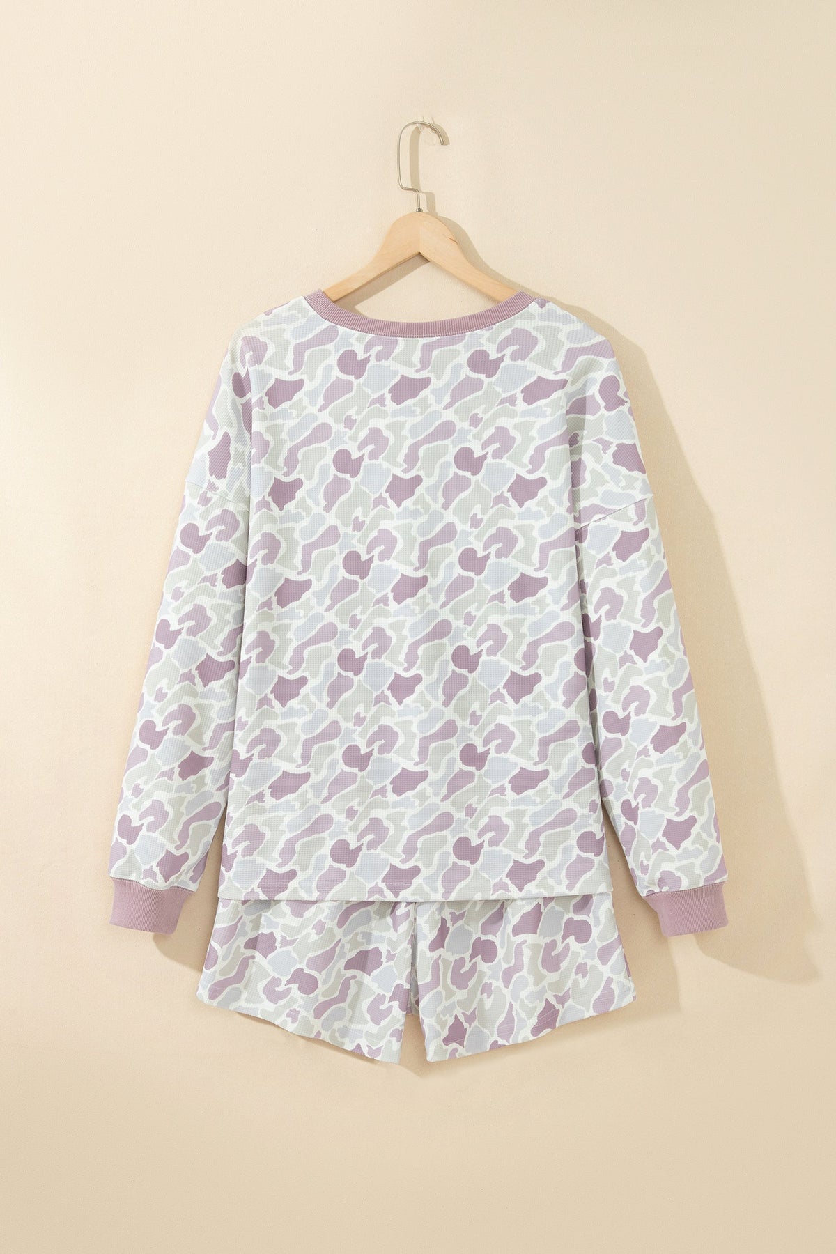 Camo Waffle Knit Long Sleeve Top & Shorts Set