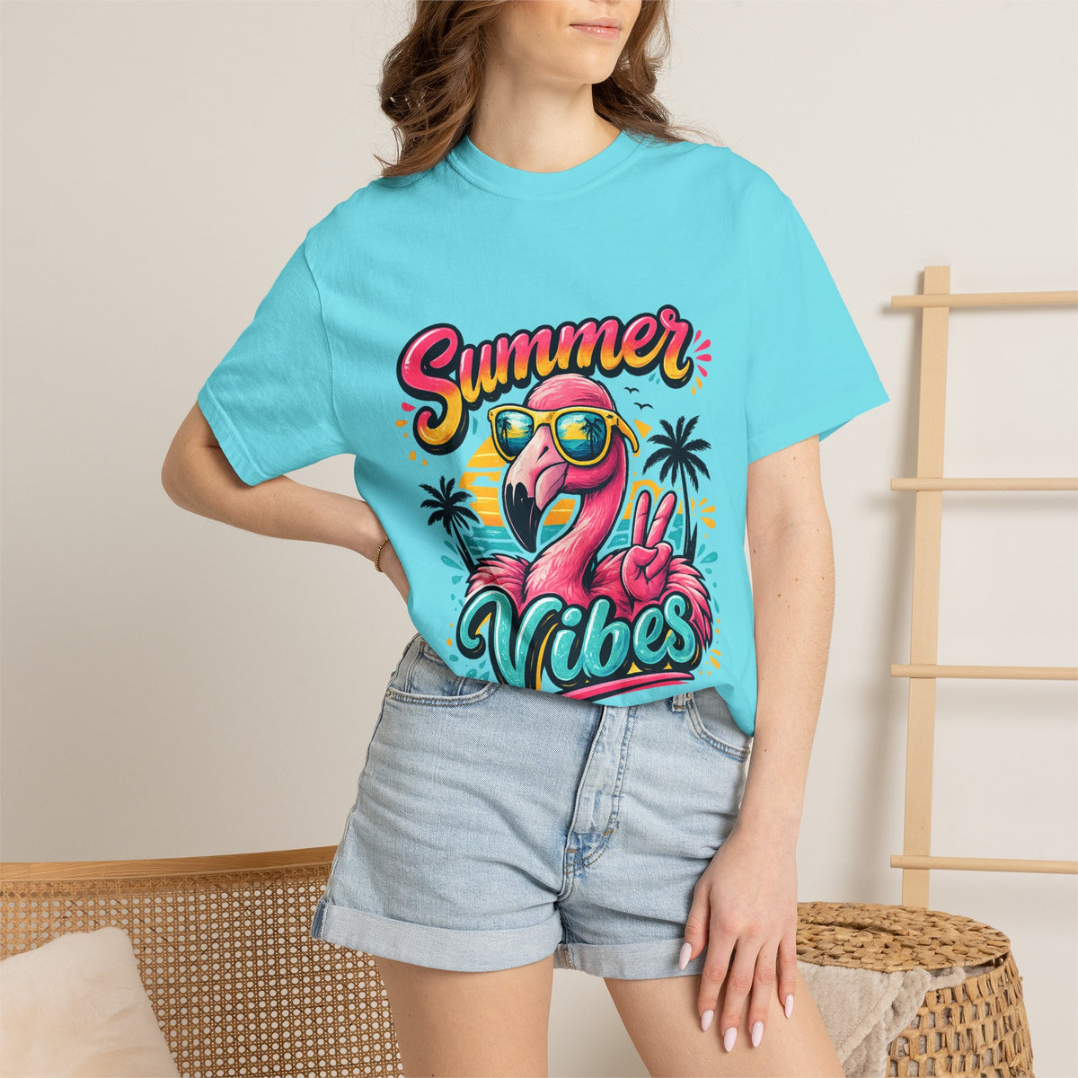 Summer Vibes Flamingo T-Shirt | Tropical Beach Graphic