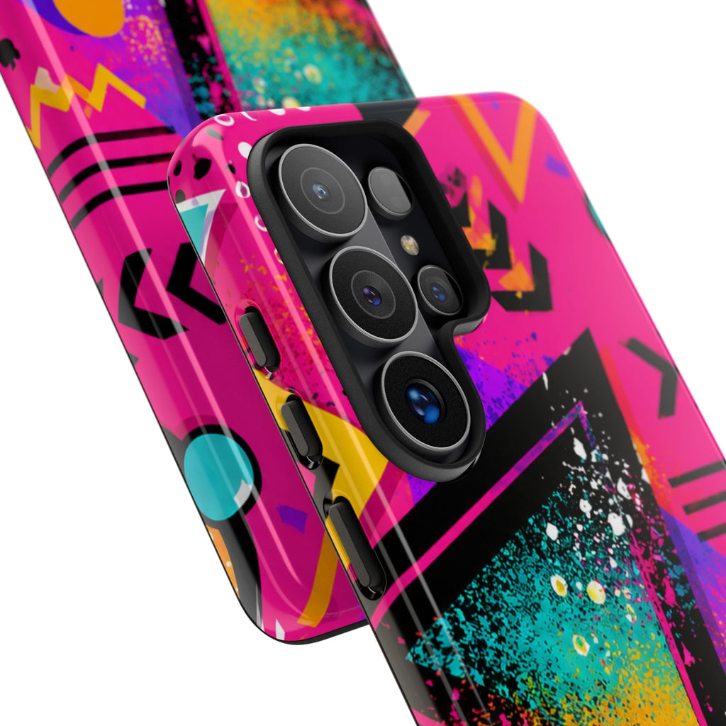 Retro 80s Geometric Phone Case — Neon Triangle Tough Case