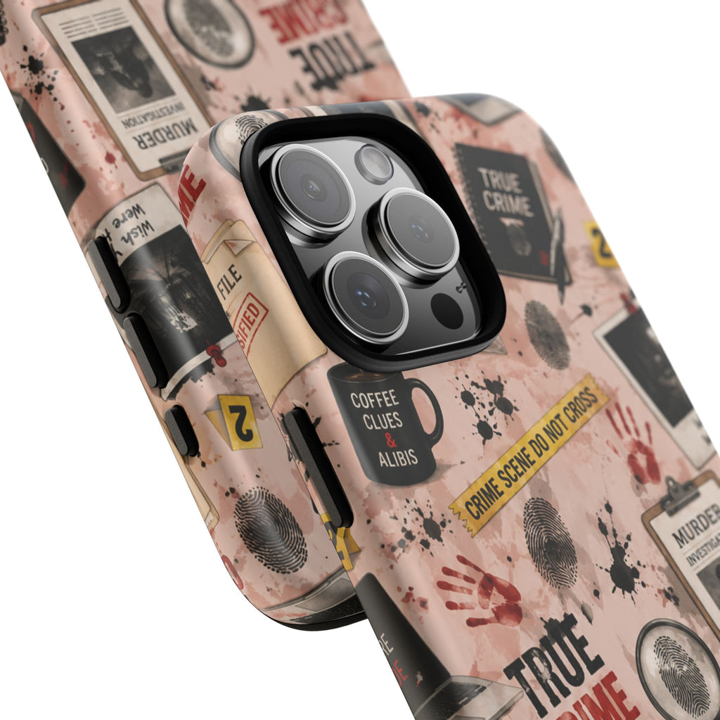 True Crime Pattern Phone Case – Detective Evidence, Crime Scene Tape & 'True Crime' Design