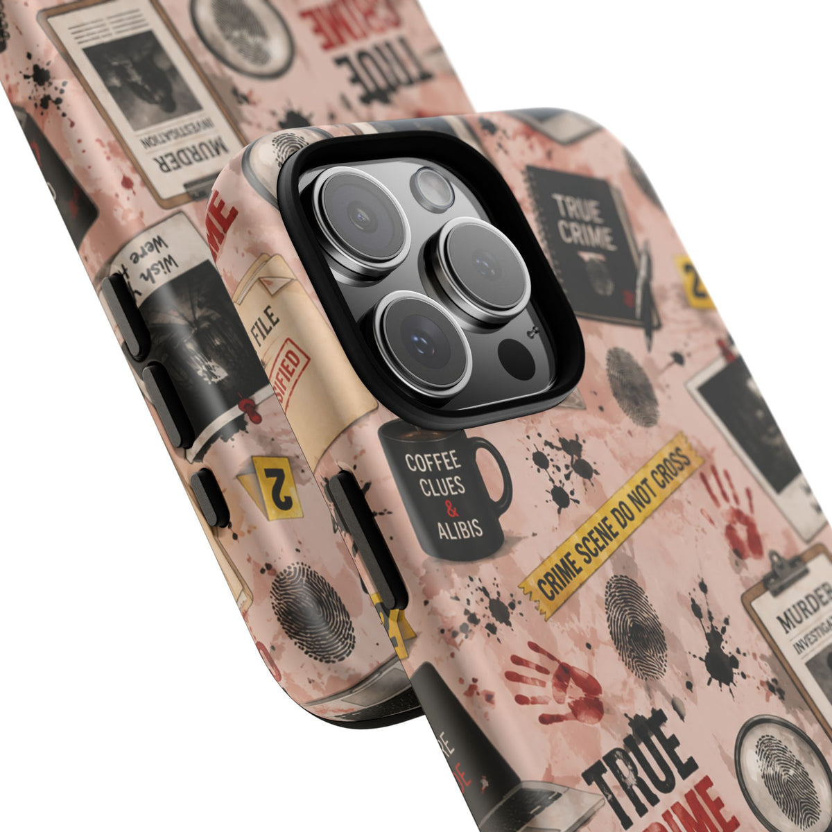True Crime Pattern Phone Case – Detective Evidence, Crime Scene Tape & 'True Crime' Design