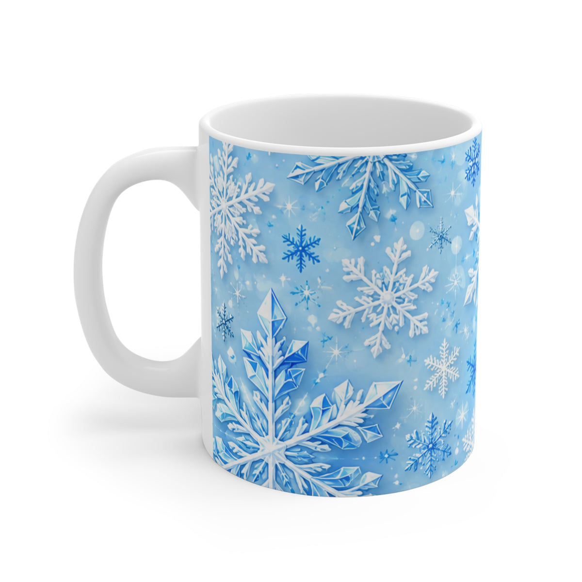 Snowflake Pattern 11oz Ceramic Mug — Winter Blue Holiday Coffee Cup