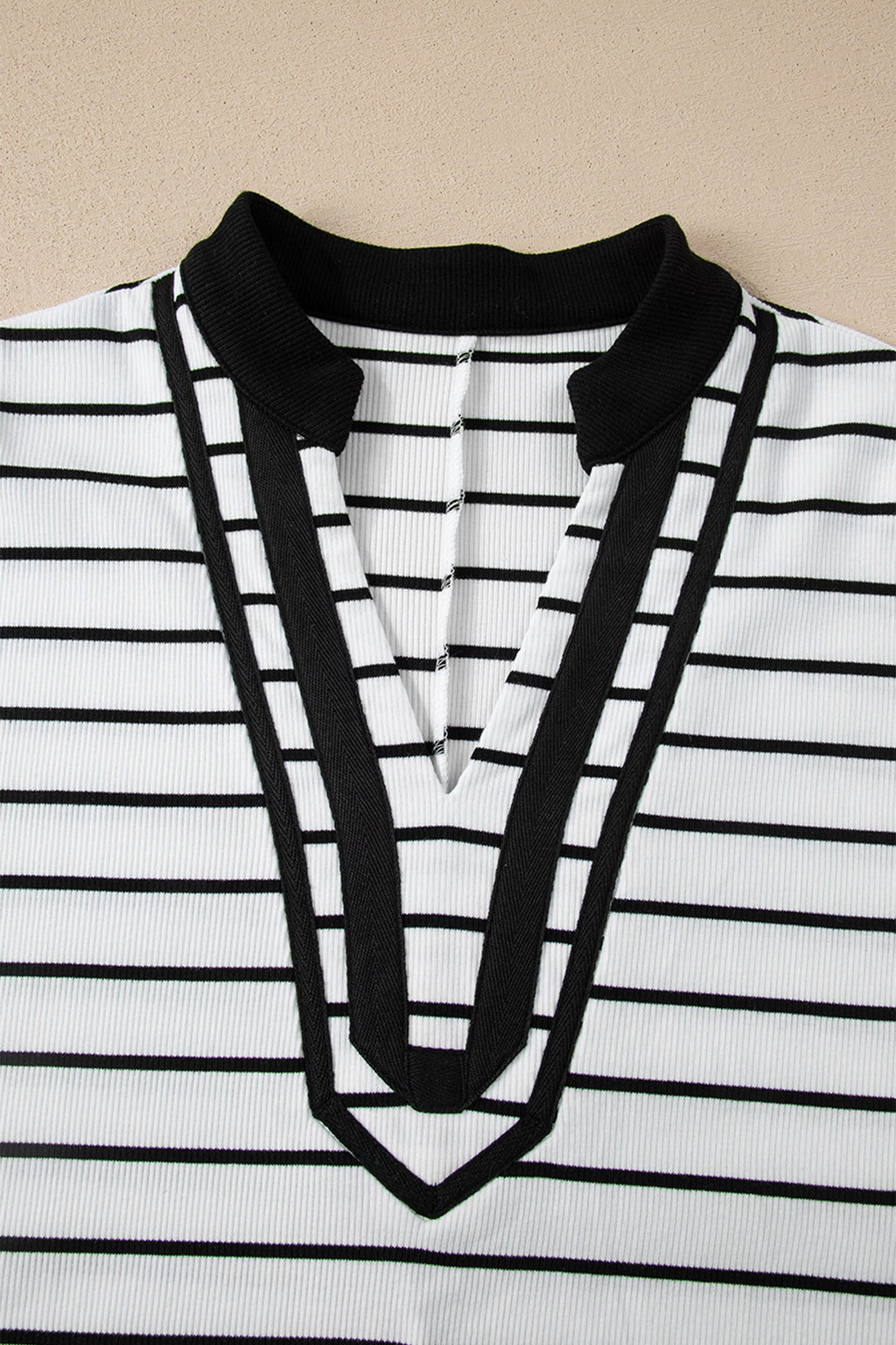Stripe Stand Collar V-Neck Dolman Sleeve Top