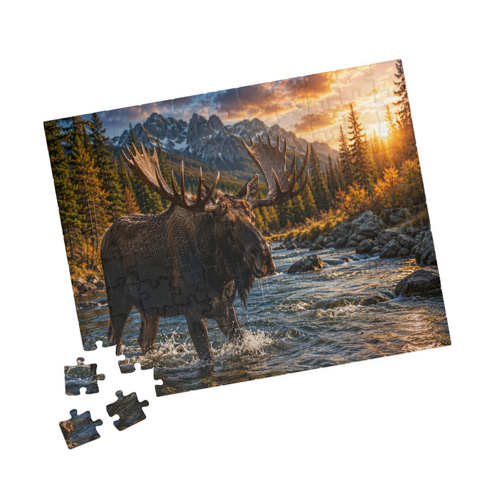 Moose River Sunset Puzzle — Scenic Nature Jigsaw (110–1014 pc)