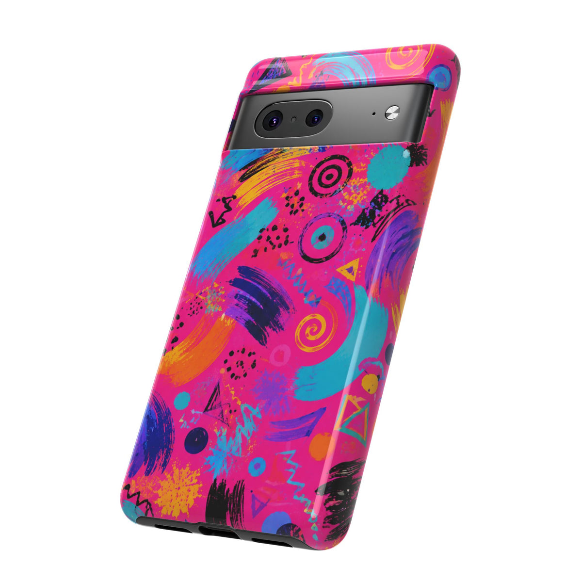 Neon Retro Abstract Tough Phone Case — 80s Brushstroke Pattern