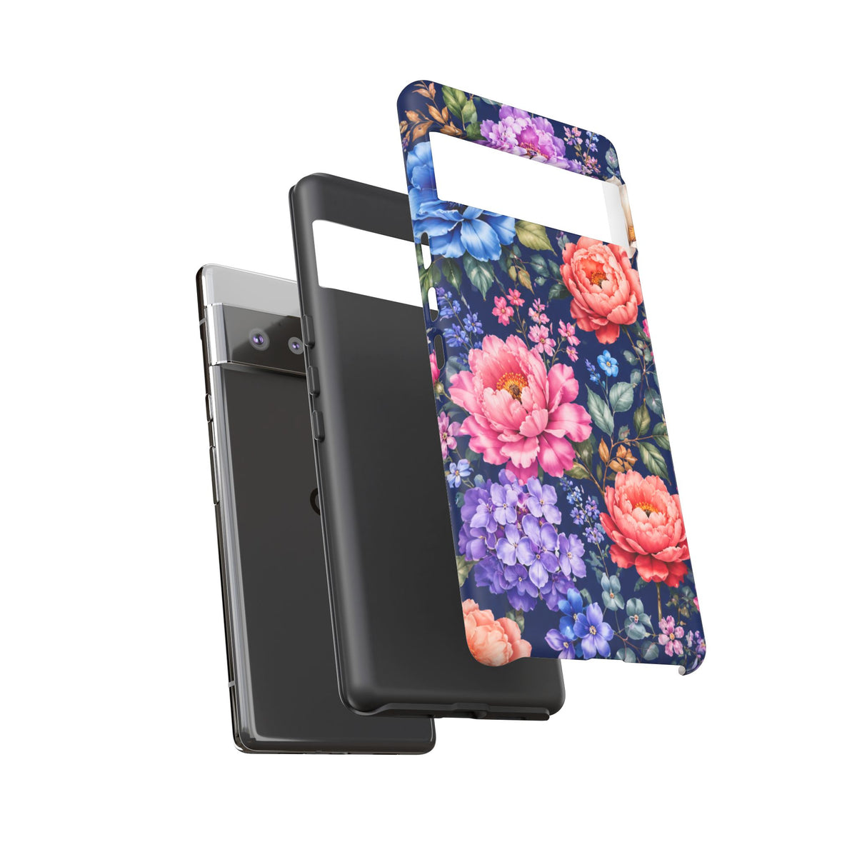 Floral Tough Phone Case – Vibrant Garden Flowers on Navy