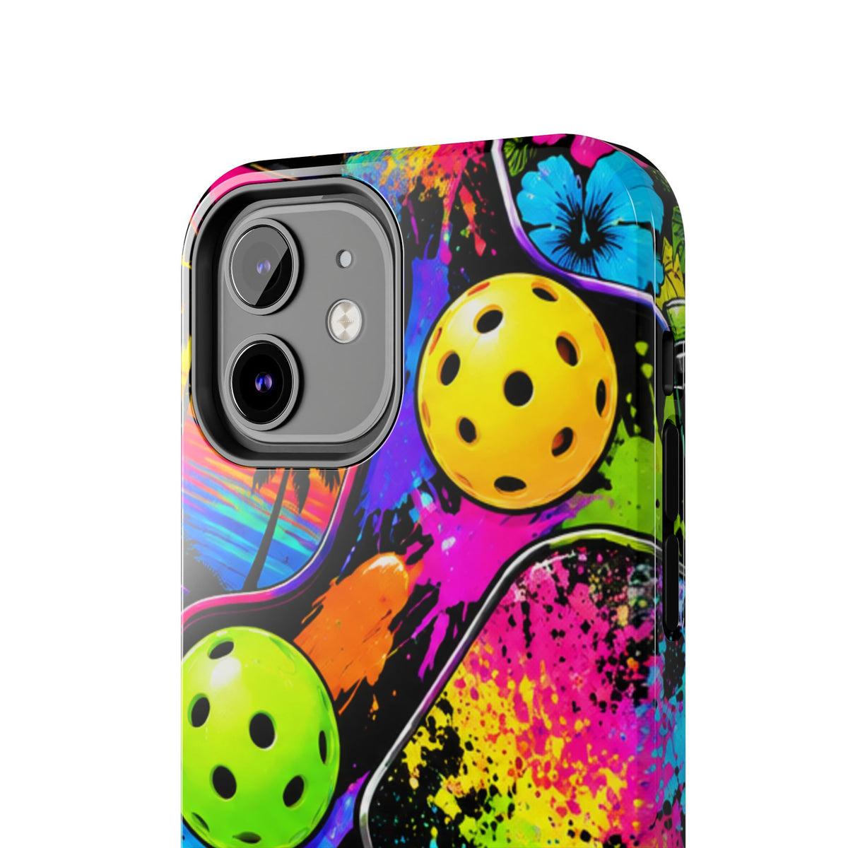 Pickleball Splash Tough Phone Case — Neon Paddle & Ball Protective Cover