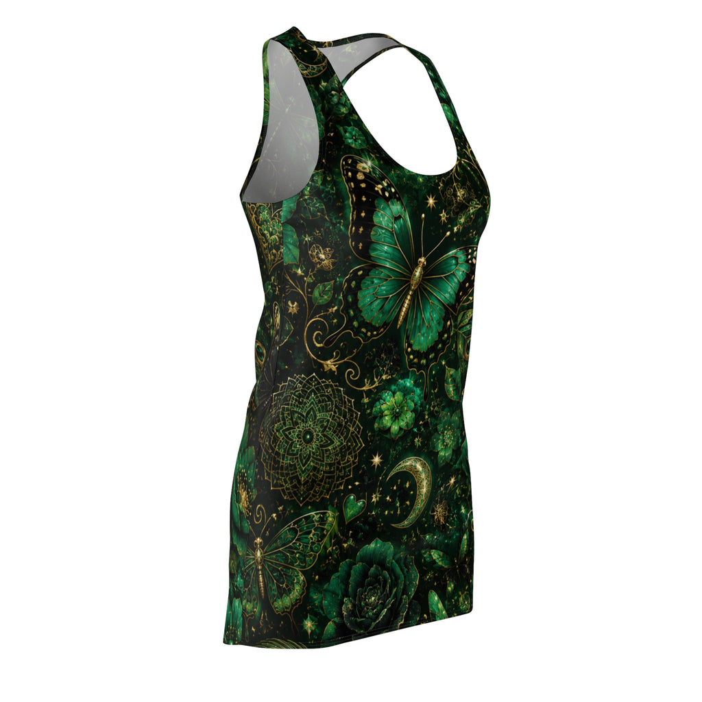 Emerald Butterfly Moon Racerback Dress | Floral Celestial Print
