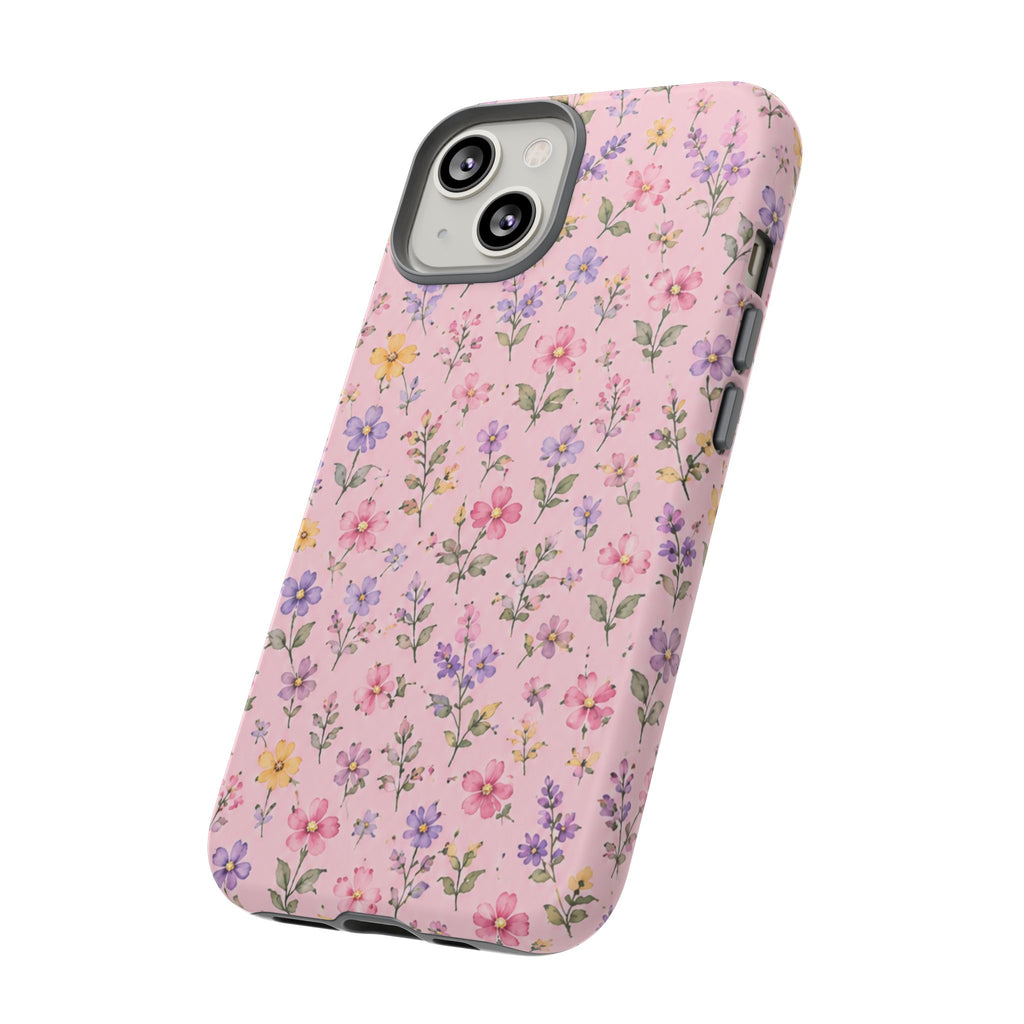 Floral Pink Tough Phone Case — Pastel Wildflower Protective Case