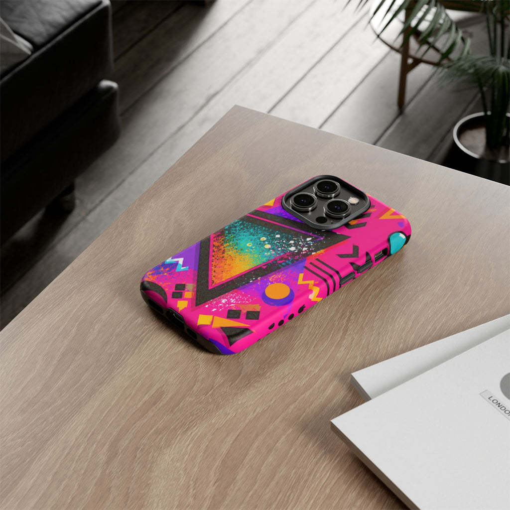 Retro 80s Geometric Phone Case — Neon Triangle Tough Case