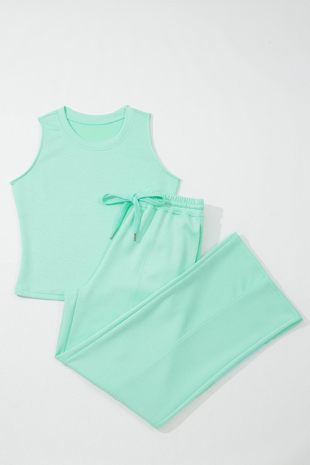 Solid Tank Top & Drawstring Elastic Waist Pants