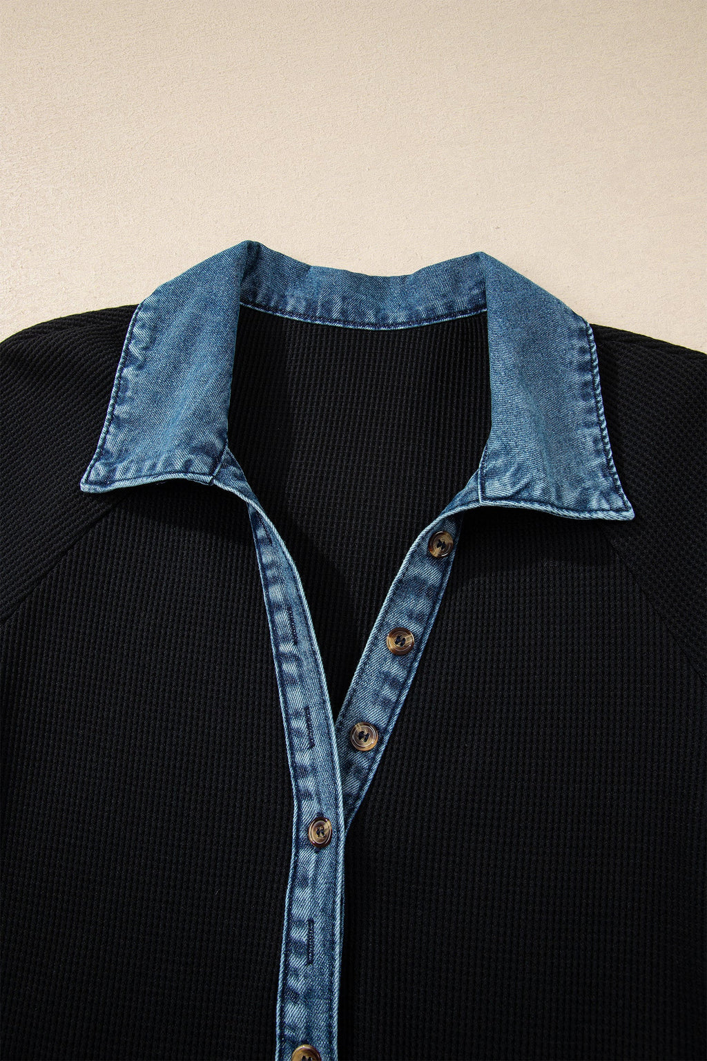 Denim Waffle Knit Contrast Trim Polo Dress